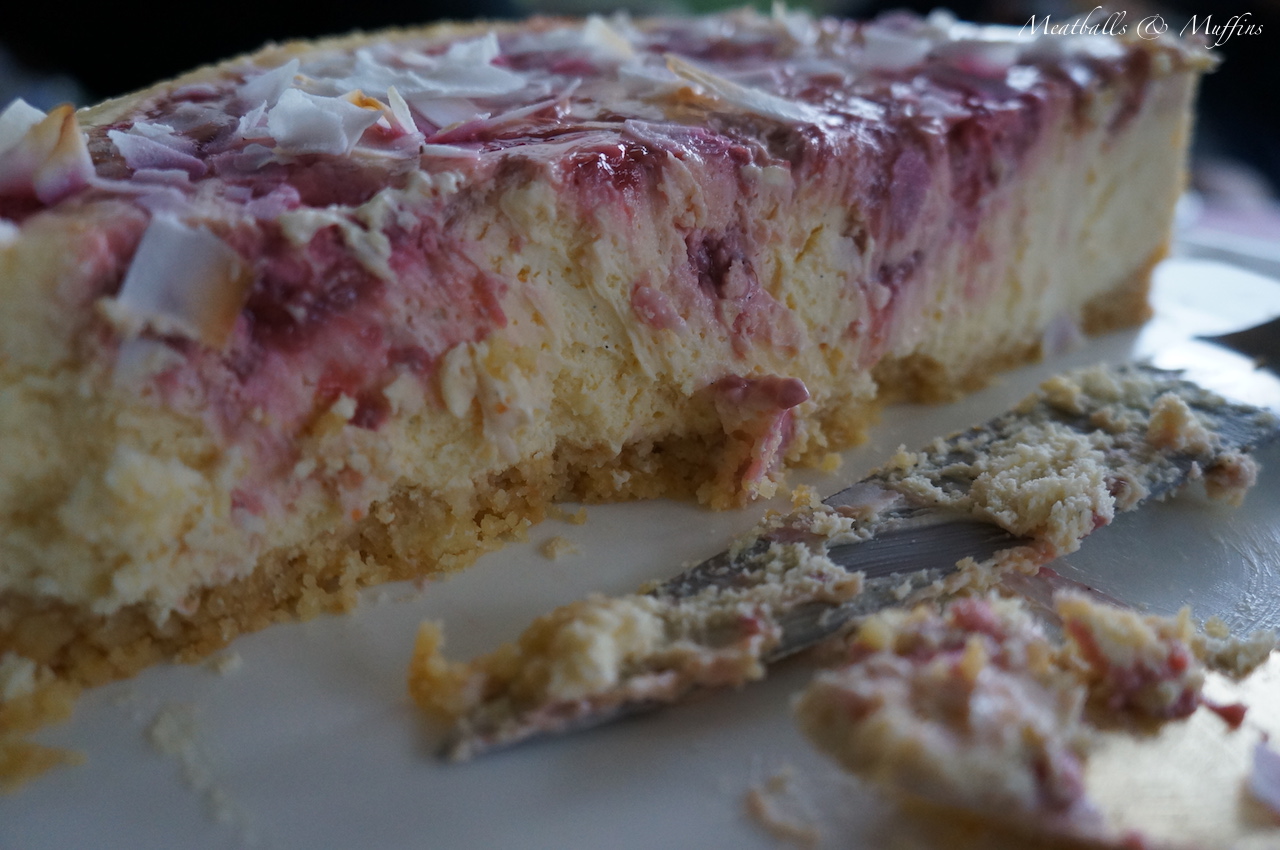 Coconut & Raspberry Ripple Cheesecake piece