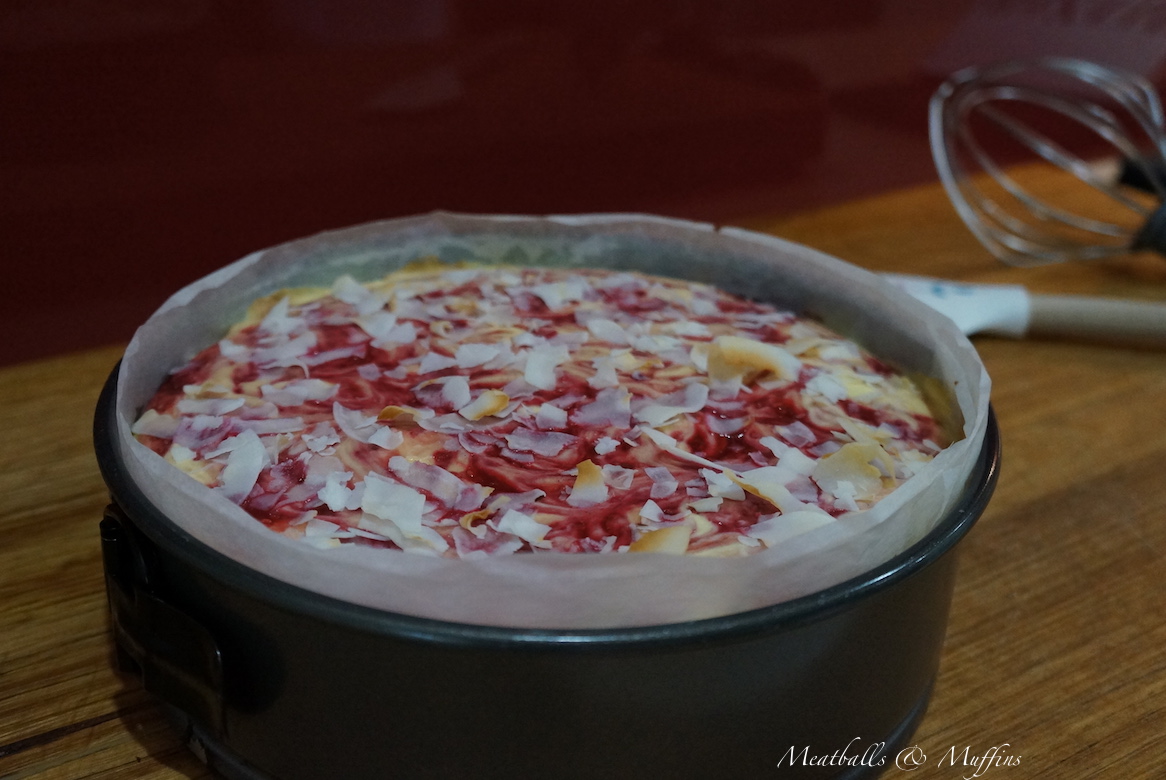 Coconut & Raspberry Ripple cheesecake