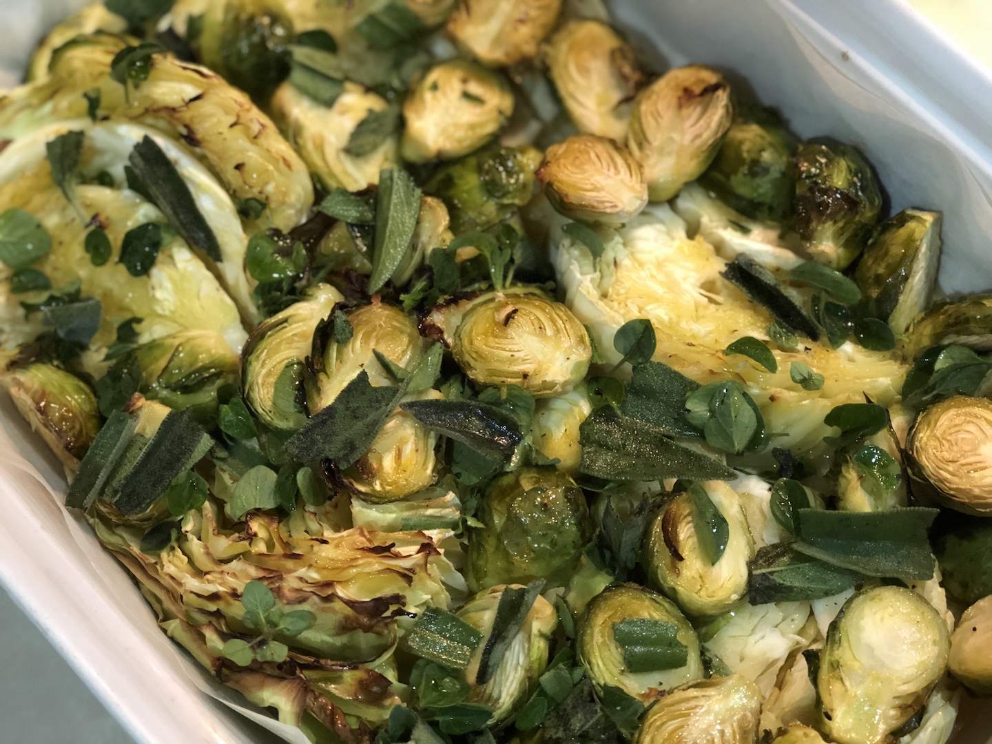Cabbage & Brussel Sprouts with Tahini Dressing