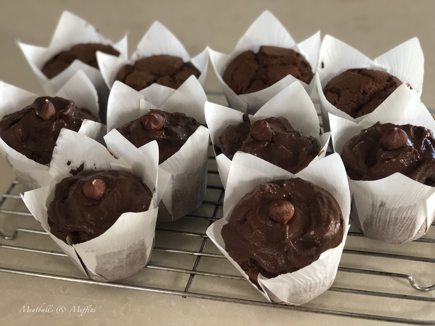 Nutella muffins on wire rack