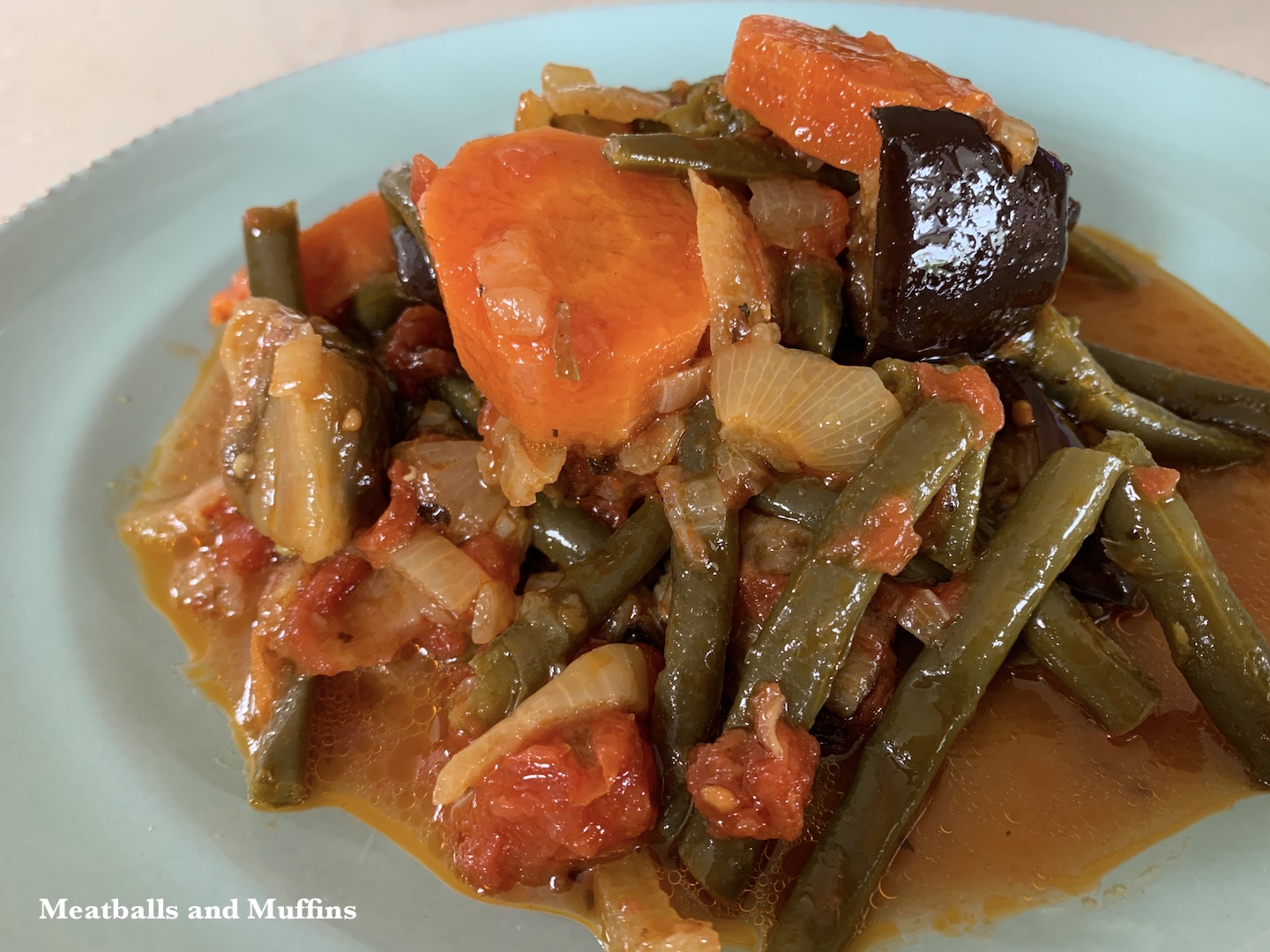 Greek Green Beans with eggplants